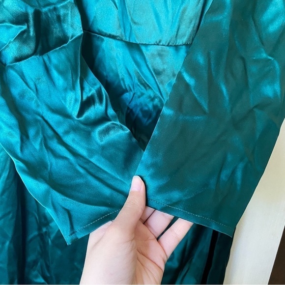 Reformation Dress Cameron Long Sleeve Silk Slit Midi Wedding Emerald 12 GUC - Picture 5 of 8